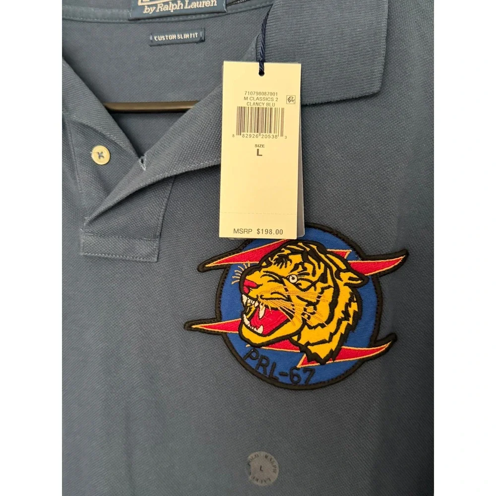 Polo Ralph Lauren Tiger Patch RL-67 Polo Shirt Clancy Blue Custom Slim Fit L NEW